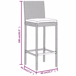 vidaXL Garden Bar Set Table and Chair 5 Piece with Cushions Black Poly Rattan - grey, 7 piece
