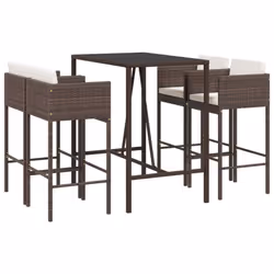vidaXL Garden Bar Set Outdoor Table Bar Table Set with Cushions Poly Rattan - brown, 5 piece