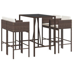 vidaXL Garden Bar Set Outdoor Table Bar Table Set with Cushions Poly Rattan - brown, 5 piece