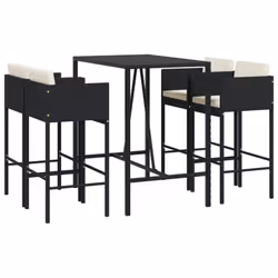 vidaXL Garden Bar Set Outdoor Table Bar Table Set with Cushions Poly Rattan - black, 5 piece