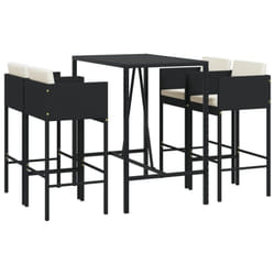 vidaXL Garden Bar Set Outdoor Table Bar Table Set with Cushions Poly Rattan - black, 5 piece