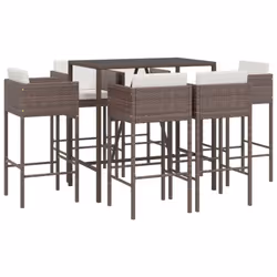 vidaXL Garden Bar Set Outdoor Table Bar Table Set with Cushions Poly Rattan - brown, 7 piece