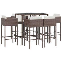 vidaXL Garden Bar Set Outdoor Table Bar Table Set with Cushions Poly Rattan - brown, 7 piece