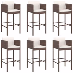 vidaXL Garden Bar Set Outdoor Table Bar Table Set with Cushions Poly Rattan - brown, 7 piece