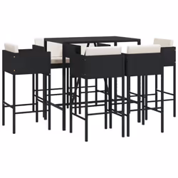 vidaXL Garden Bar Set Outdoor Table Bar Table Set with Cushions Poly Rattan - black, 7 piece