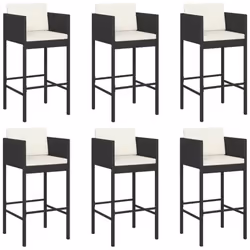 vidaXL Garden Bar Set Outdoor Table Bar Table Set with Cushions Poly Rattan - black, 7 piece