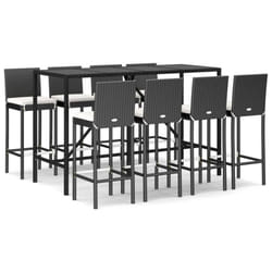 vidaXL Garden Bar Set Table and Chair 9 Piece with Cushions Black Poly Rattan - 8 piece