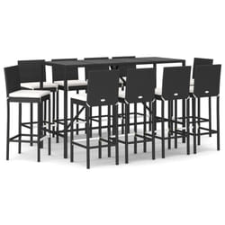 vidaXL Garden Bar Set Table and Chair 9 Piece with Cushions Black Poly Rattan - 10 piece