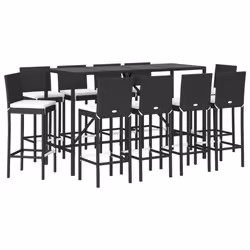 vidaXL Garden Bar Set Table and Chair 9 Piece with Cushions Black Poly Rattan - 10 piece