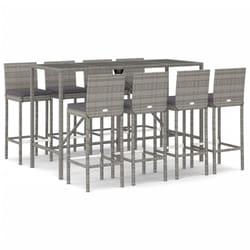 vidaXL Garden Bar Set Table and Chair with Cushions Grey Poly Rattan - 8 piece