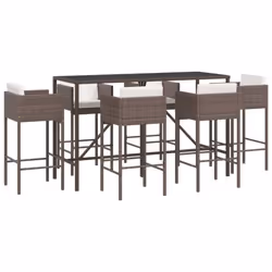vidaXL Garden Bar Set Outdoor Table Bar Table Set with Cushions Poly Rattan - brown, 7 piece