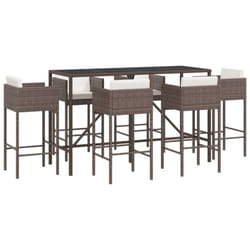 vidaXL Garden Bar Set Outdoor Table Bar Table Set with Cushions Poly Rattan - brown, 7 piece