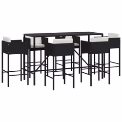 vidaXL Garden Bar Set Outdoor Table Bar Table Set with Cushions Poly Rattan - black, 7 piece