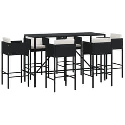 vidaXL Garden Bar Set Outdoor Table Bar Table Set with Cushions Poly Rattan - black, 7 piece