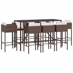 vidaXL Garden Bar Set Outdoor Table Bar Table Set with Cushions Poly Rattan - brown, 9 piece