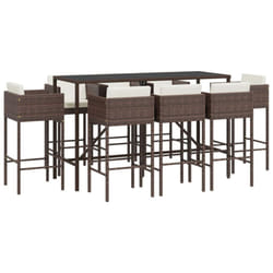 vidaXL Garden Bar Set Outdoor Table Bar Table Set with Cushions Poly Rattan - brown, 9 piece
