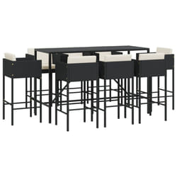 vidaXL Garden Bar Set Outdoor Table Bar Table Set with Cushions Poly Rattan - black, 9 piece