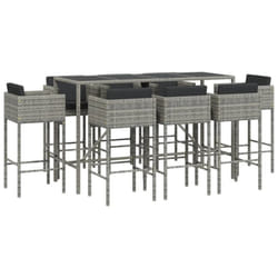 vidaXL Garden Bar Set Outdoor Table Bar Table Set with Cushions Poly Rattan - grey, 9 piece