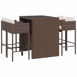 vidaXL Garden Bar Set Outdoor Bar Table Set 5 Piece with Cushions Poly Rattan - brown