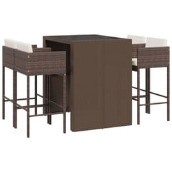 vidaXL Garden Bar Set Outdoor Bar Table Set 5 Piece with Cushions Poly Rattan - brown