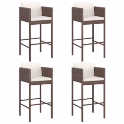 vidaXL Garden Bar Set Outdoor Bar Table Set 5 Piece with Cushions Poly Rattan - brown