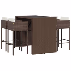 vidaXL Garden Bar Set Outdoor Bar Table Set 5 Piece with Cushions Poly Rattan - brown
