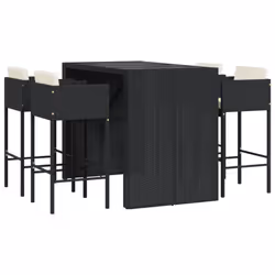 vidaXL Garden Bar Set Outdoor Bar Table Set 5 Piece with Cushions Poly Rattan - black