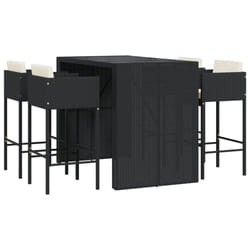 vidaXL Garden Bar Set Outdoor Bar Table Set 5 Piece with Cushions Poly Rattan - black