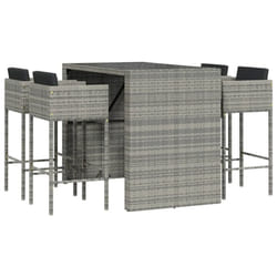 vidaXL Garden Bar Set Outdoor Bar Table Set 5 Piece with Cushions Poly Rattan - grey