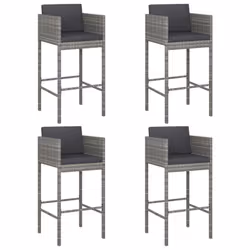 vidaXL Garden Bar Set Outdoor Bar Table Set 5 Piece with Cushions Poly Rattan - grey