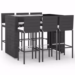 vidaXL Garden Bar Set Table and Chair 7 Piece with Cushions Grey Poly Rattan - black