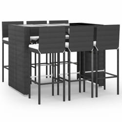 vidaXL Garden Bar Set Table and Chair 7 Piece with Cushions Grey Poly Rattan - black