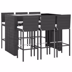 vidaXL Garden Bar Set Table and Chair 7 Piece with Cushions Grey Poly Rattan - black