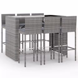 vidaXL Garden Bar Set Table and Chair 7 Piece with Cushions Grey Poly Rattan - grey