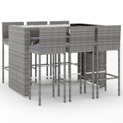 vidaXL Garden Bar Set Table and Chair 7 Piece with Cushions Grey Poly Rattan - grey