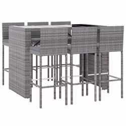 vidaXL Garden Bar Set Table and Chair 7 Piece with Cushions Grey Poly Rattan - grey