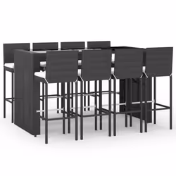 vidaXL Garden Bar Set Table and Chair Set 9 Piece with Cushions Poly Rattan - black