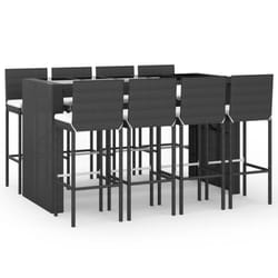 vidaXL Garden Bar Set Table and Chair Set 9 Piece with Cushions Poly Rattan - black