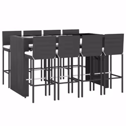 vidaXL Garden Bar Set Table and Chair Set 9 Piece with Cushions Poly Rattan - black