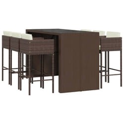 vidaXL Garden Bar Set Outdoor Bar Table Set 7 Piece with Cushions Poly Rattan - brown