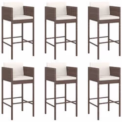 vidaXL Garden Bar Set Outdoor Bar Table Set 7 Piece with Cushions Poly Rattan - brown