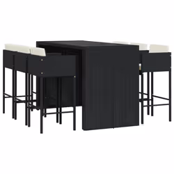 vidaXL Garden Bar Set Outdoor Bar Table Set 7 Piece with Cushions Poly Rattan - black