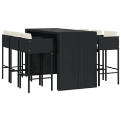 vidaXL Garden Bar Set Outdoor Bar Table Set 7 Piece with Cushions Poly Rattan - black