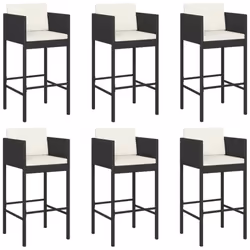 vidaXL Garden Bar Set Outdoor Bar Table Set 7 Piece with Cushions Poly Rattan - black