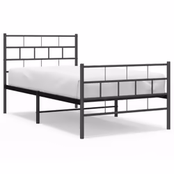 vidaXL Metal Bed Frame Bedroom Platform Bed Base Bedstead Mattress Foundation - black, 90 x 200 cm/with headboard & footboard