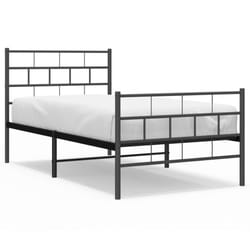 vidaXL Metal Bed Frame Bedroom Platform Bed Base Bedstead Mattress Foundation - black, 90 x 200 cm/with headboard & footboard