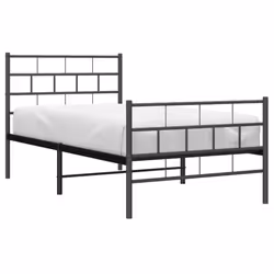 vidaXL Metal Bed Frame Bedroom Platform Bed Base Bedstead Mattress Foundation - black, 90 x 200 cm/with headboard & footboard