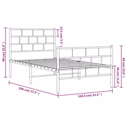 vidaXL Metal Bed Frame Bedroom Platform Bed Base Bedstead Mattress Foundation - black, 100 x 190 cm/with headboard & footboard - Additional view 3