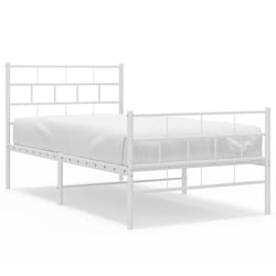 vidaXL Metal Bed Frame Bed Base with Headboard and Footboard White 107x203 cm - with headboard & footboard, 80 x 200 cm