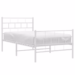 vidaXL Metal Bed Frame Bed Base with Headboard and Footboard White 107x203 cm - with headboard & footboard, 80 x 200 cm